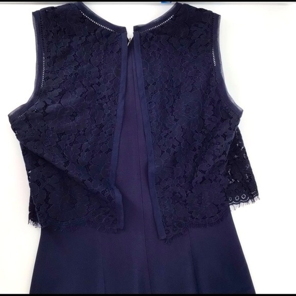 Rebecca Taylor Blue Refined Suiting Dress W/ Lace Size 4 - Picture 10 of 11